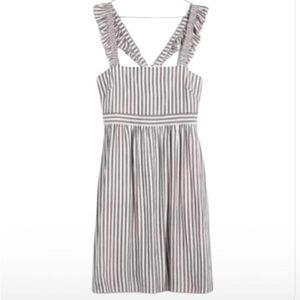 NWT $118 Madewell Ruffle Strap Lined Empire Dress! Grey White Stripe, Size 6
